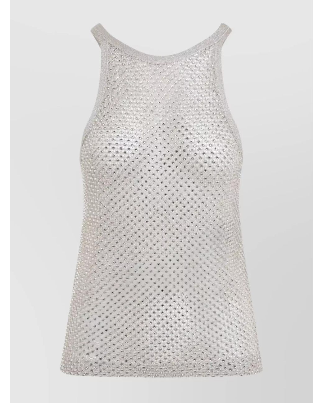 Tom Ford White Lurex Rhinestone Halterneck Top