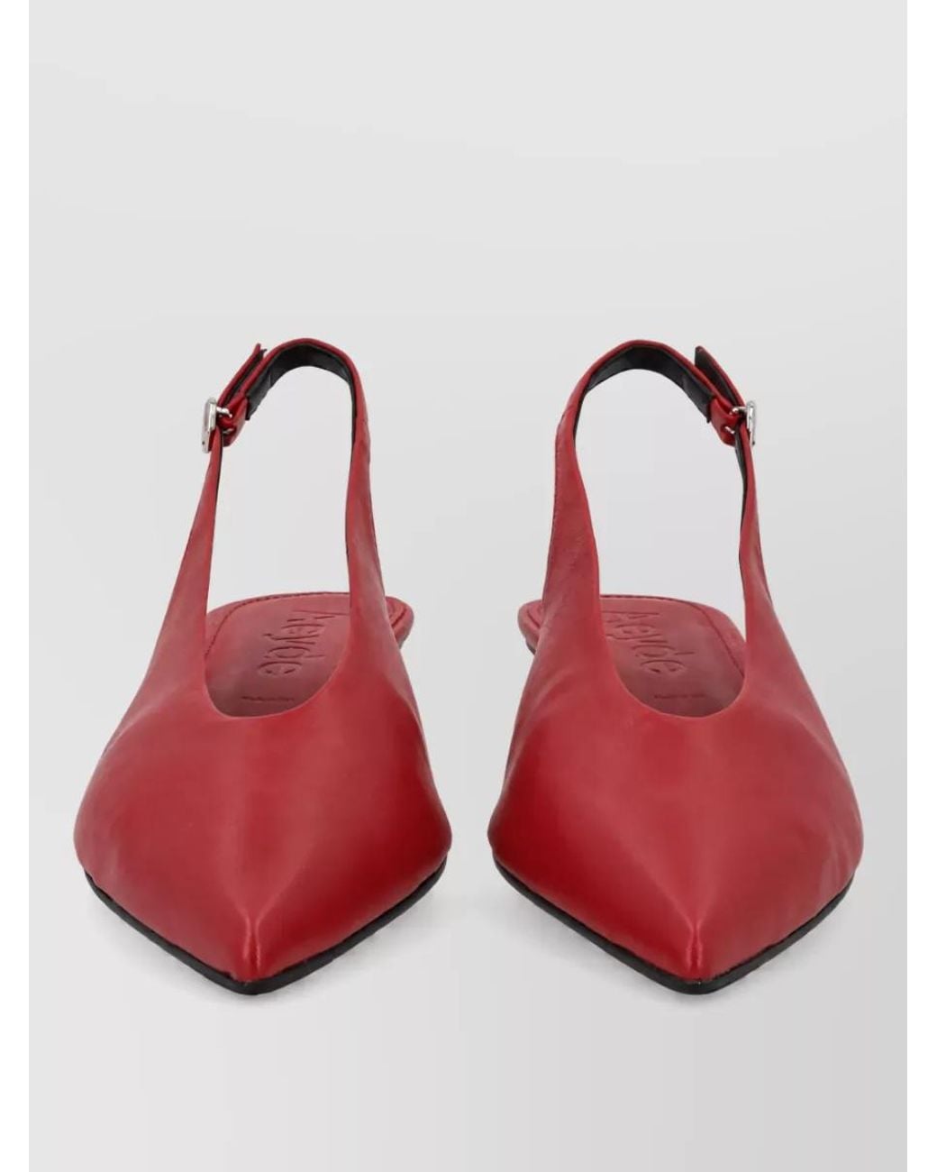 Aeyde Red Leather Kitten Mules