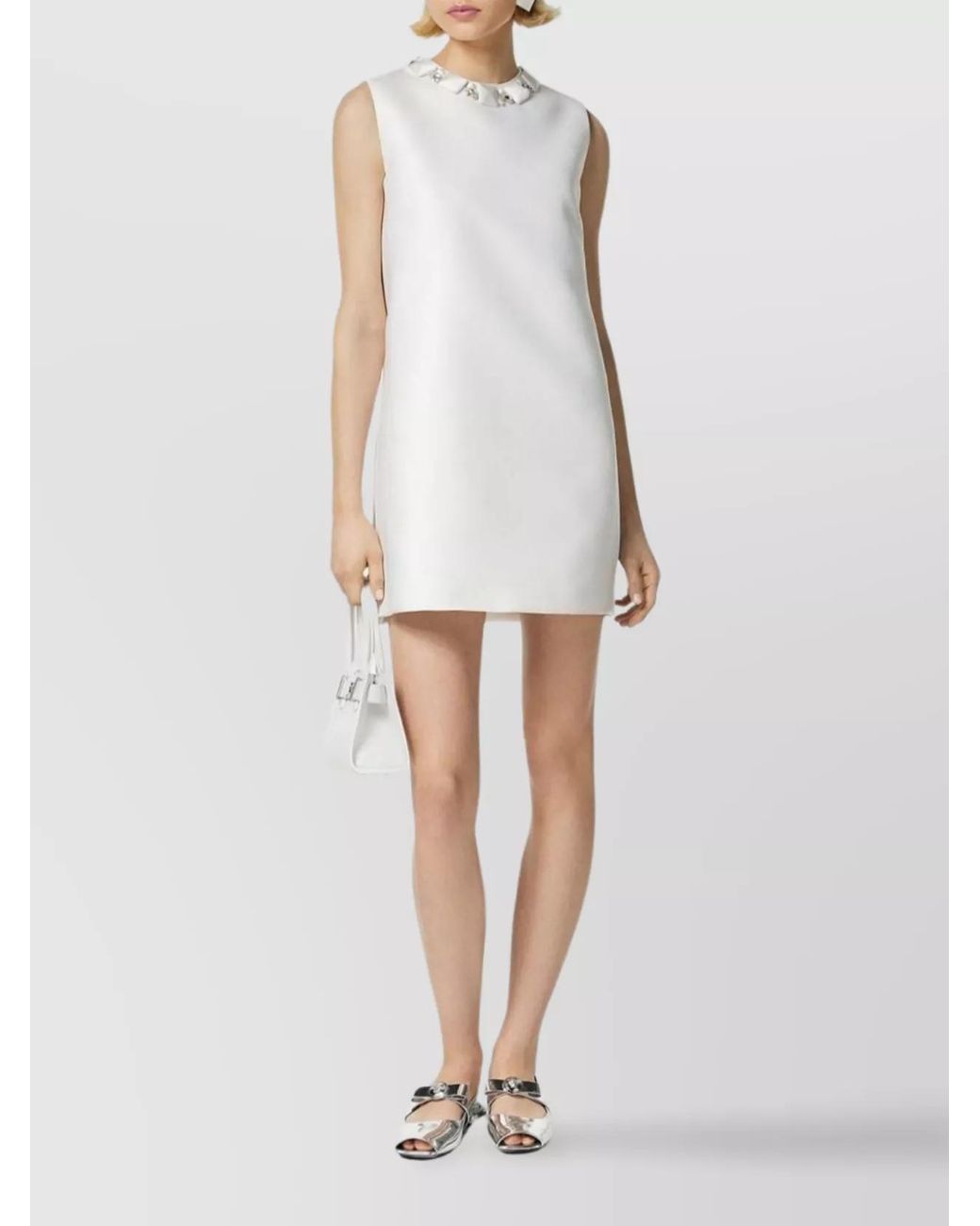 Versace White Silk-Blend Crystal-Embellished Sleeveless Mini Dress