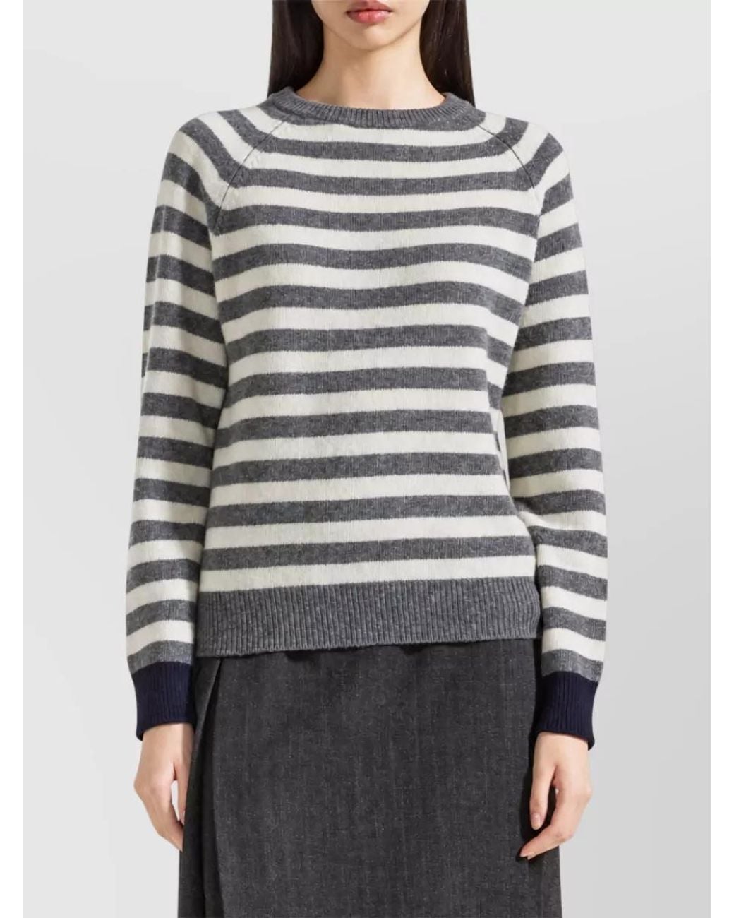 SEVENTY VENEZIA Gray Striped Wool Crewneck Sweater