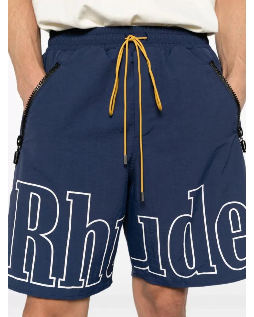 Rhude Blue Logo Print Swimming Trunks for men