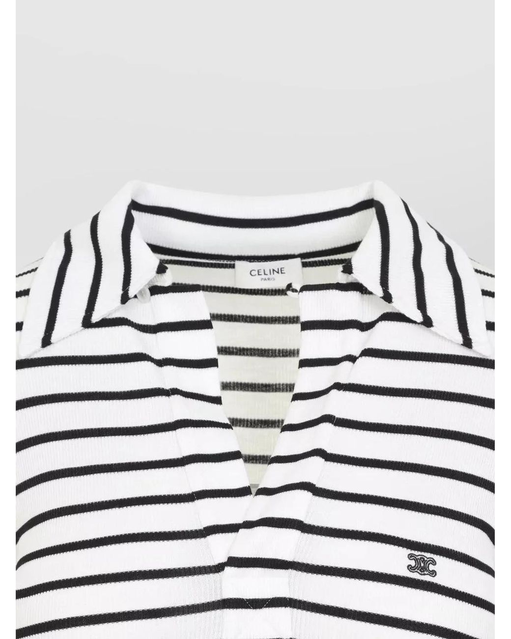 Céline White Silk Striped Long-Sleeve Polo Shirt