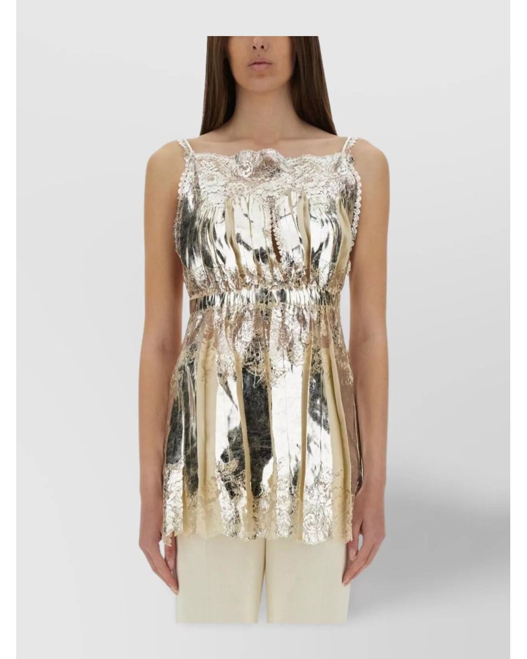 Rabanne White Pleated Satin Slim-Fit Blouse