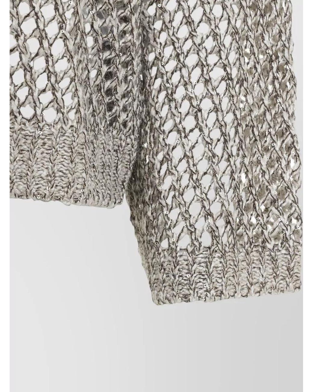 Brunello Cucinelli Gray Open-Knit Sequin Sweater
