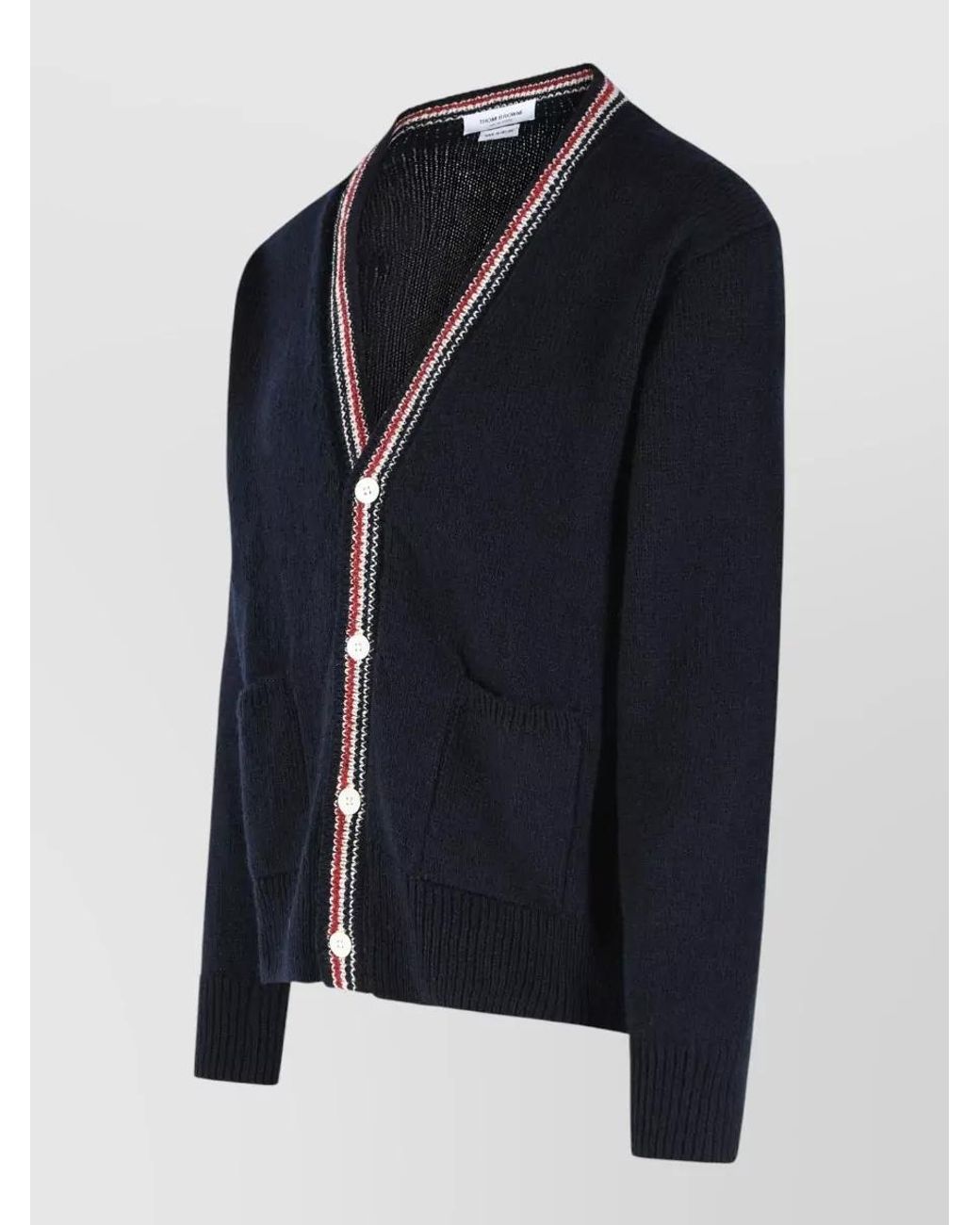 Thom Browne Blue Wool Mohair V-Neck Ribbed Cardigan for men