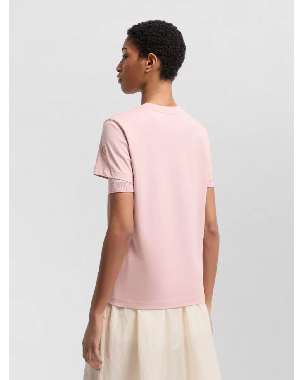 Moncler Pink Cotton Ribbed Crewneck Short-Sleeve T-Shirt
