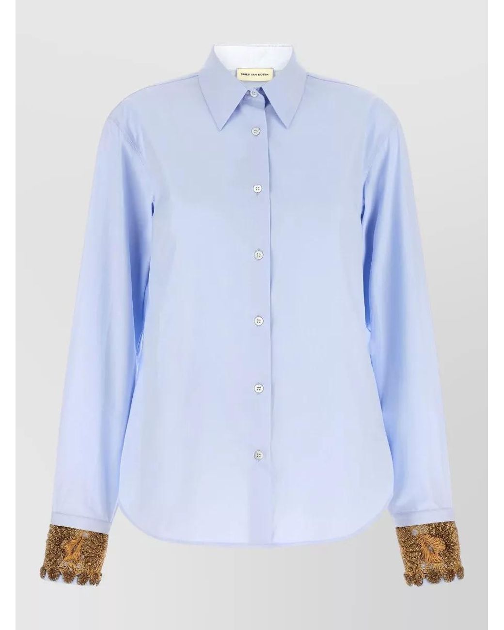 Dries Van Noten Blue Cotton Embellished Shirt
