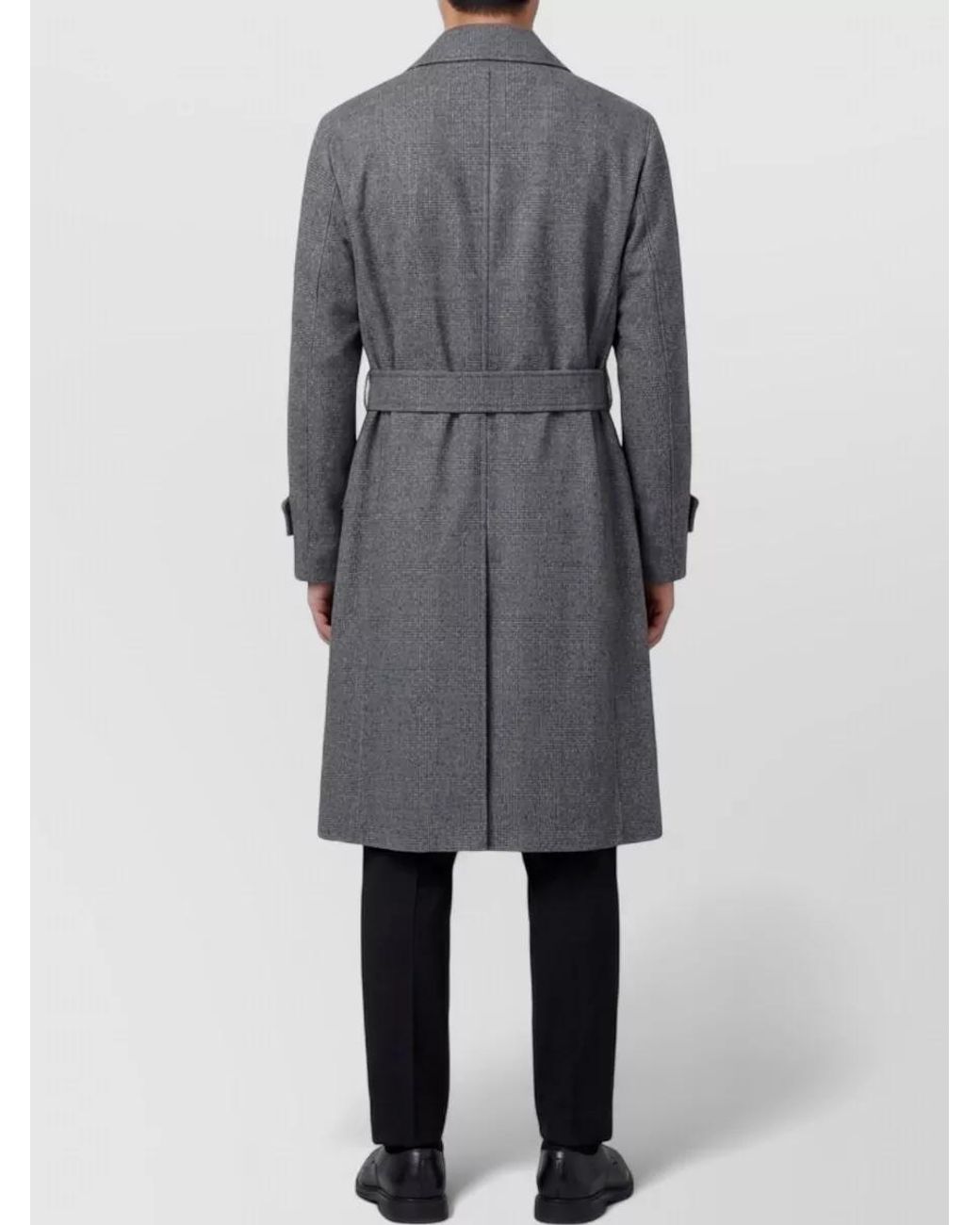 Lardini Gray Virgin Wool Checked Single-Breasted Belted Coat for men