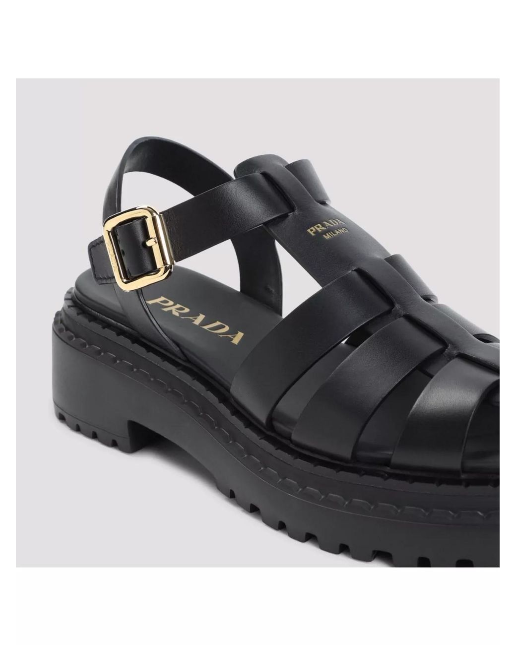 Prada Gray Leather Flatform Sandals