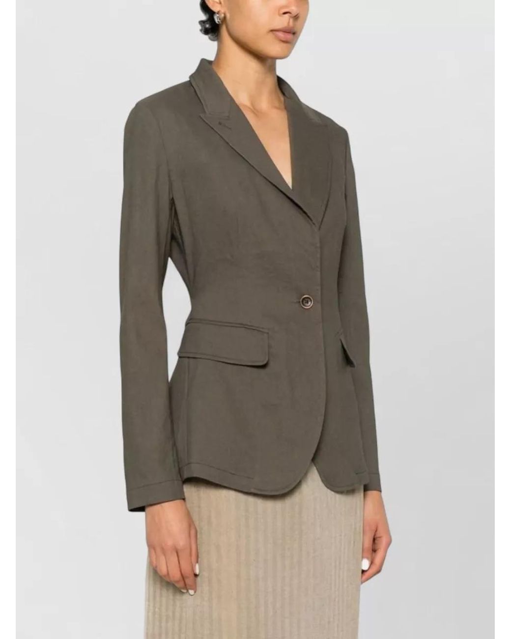 Uma Wang Brown Asymmetric Linen Blend Suit Jacket