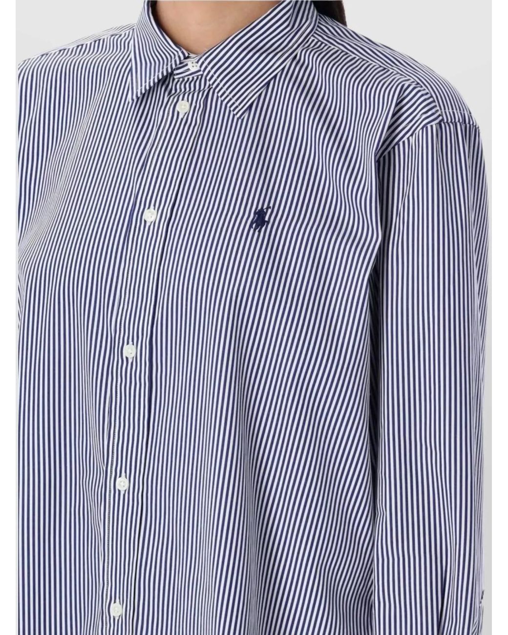 Polo Ralph Lauren Blue Striped Cropped Cotton Shirt