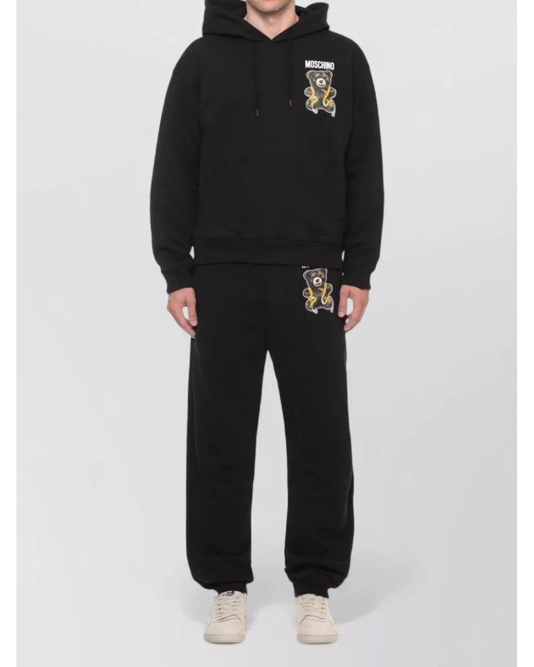 Moschino Black Cotton Hooded Logo Print Sweatshirt for men