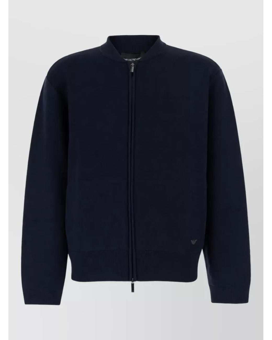 Emporio Armani Blue Virgin Wool Knitted Zip Jacket for men