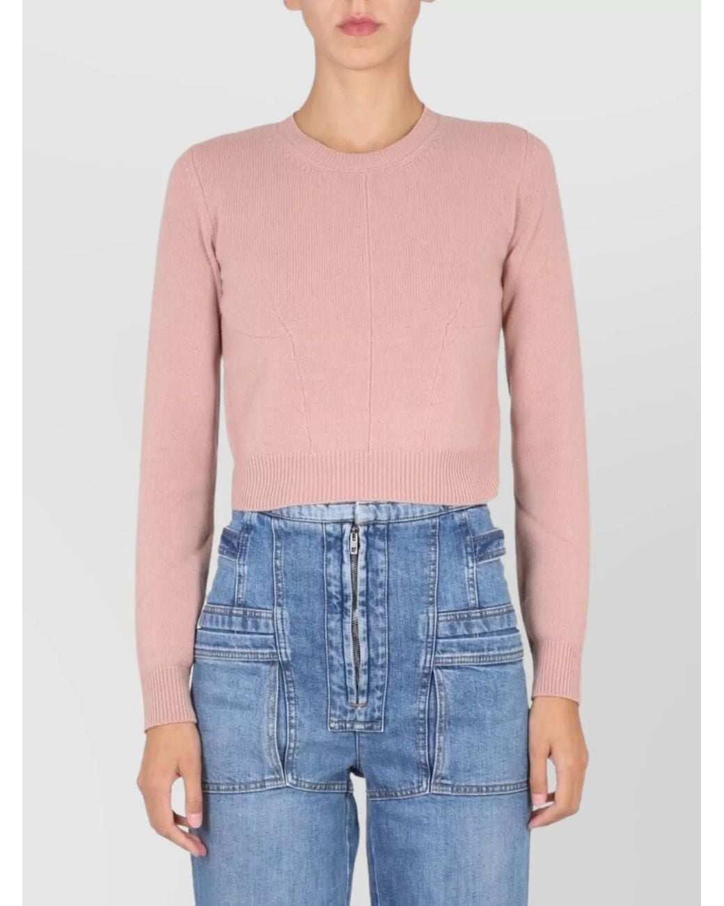 Stella McCartney Blue Ribbed Cross-Neck Wool Jumper