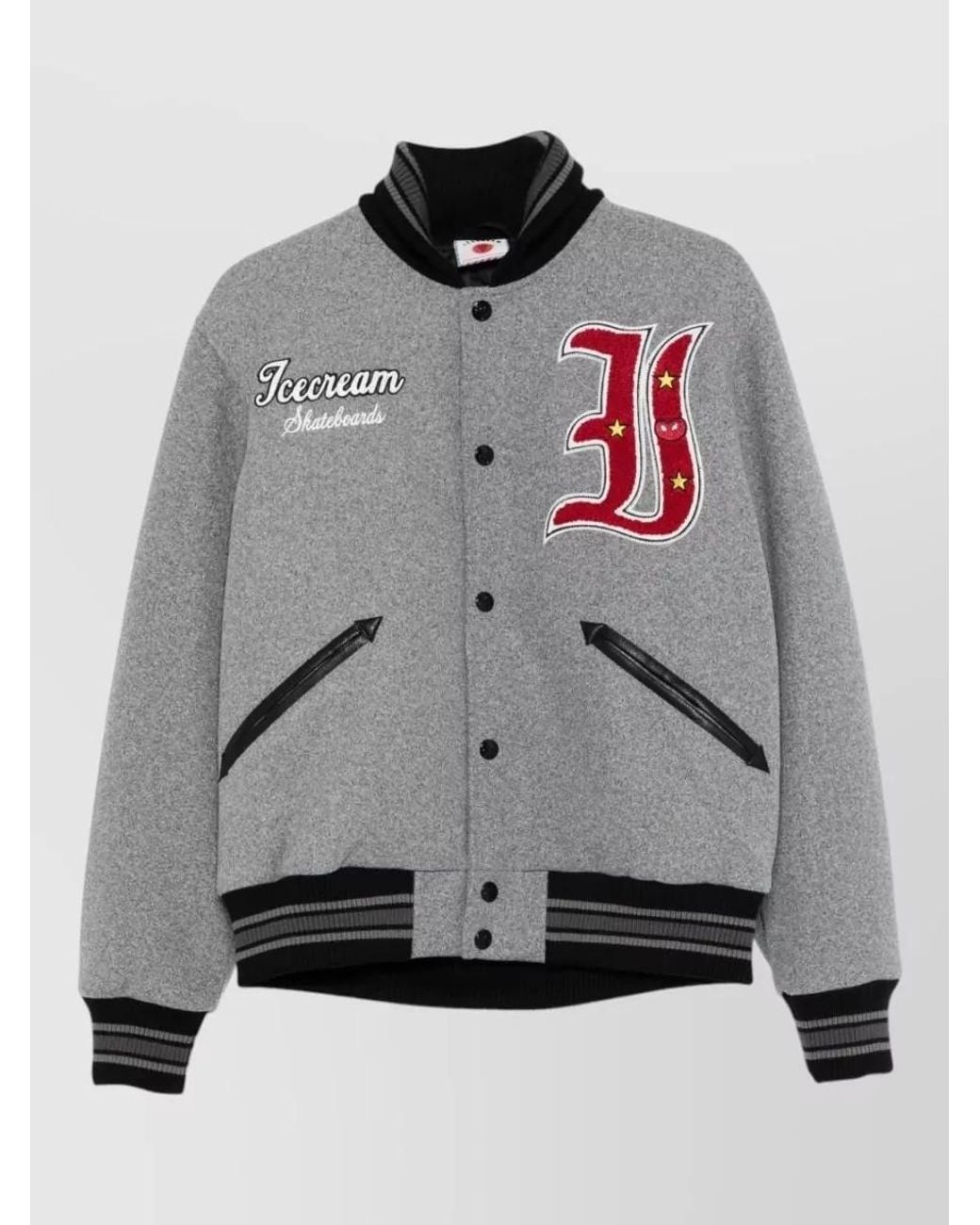 ICECREAM Gray Appliqué Single-Breasted Coat for men