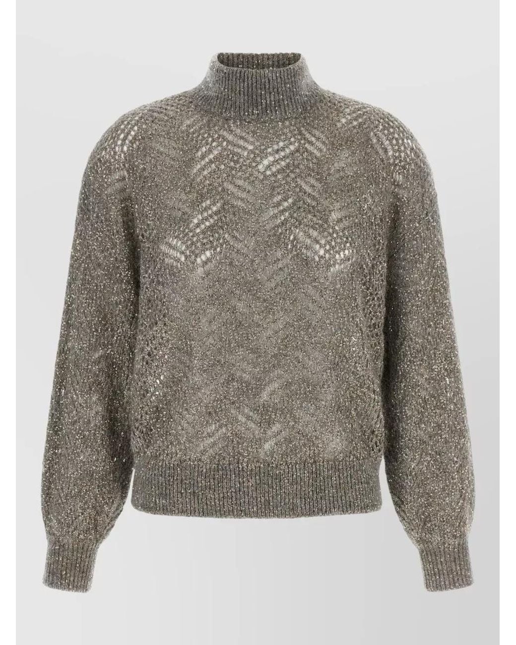 Brunello Cucinelli Gray Embellished Turtleneck Jumper