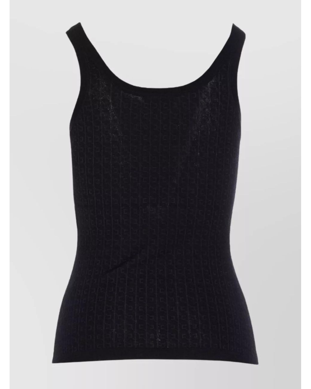Elisabetta Franchi Black Wool-Blend Sleeveless Scoop-Neck Tank Top
