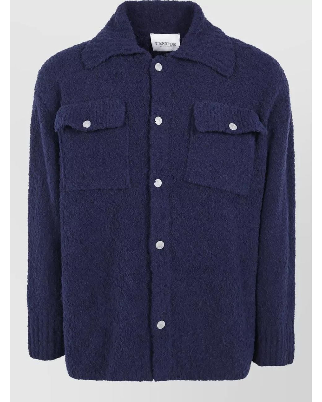 Laneus Blue Wool Knit Boxy-Fit Overshirt for men