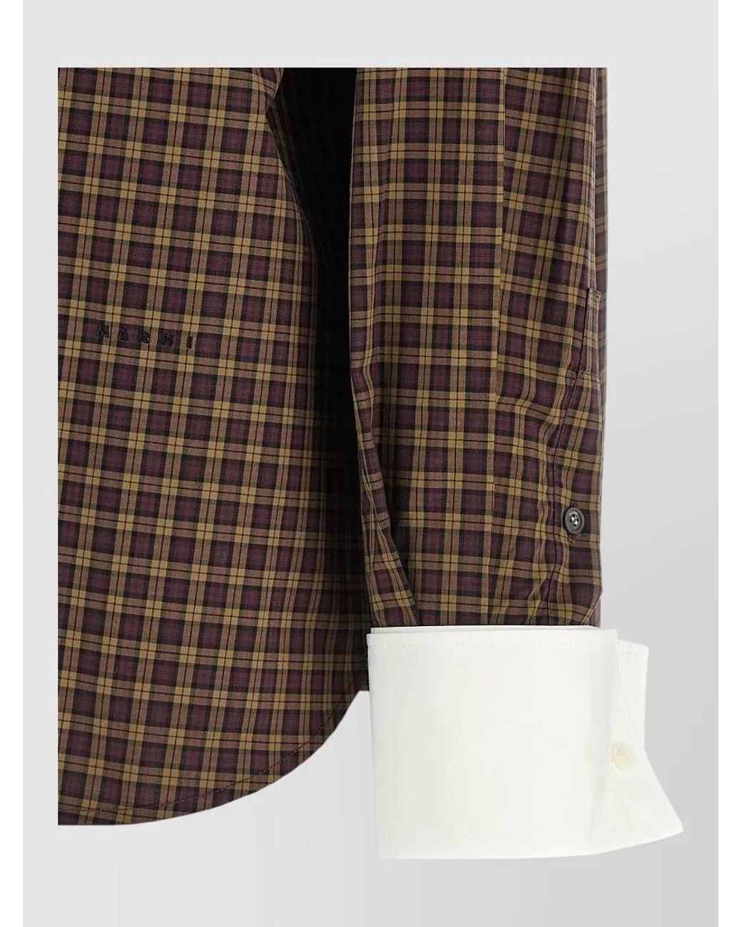 Marni Brown Embroidered Check Cotton Scarf Collar Oversized Shirt