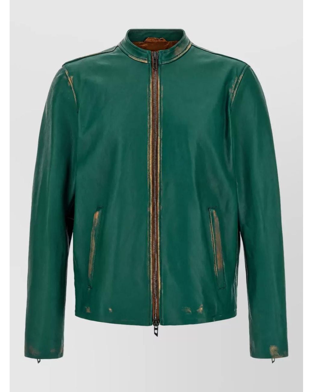DIESEL Green Lamb Leather Biker Jacket for men