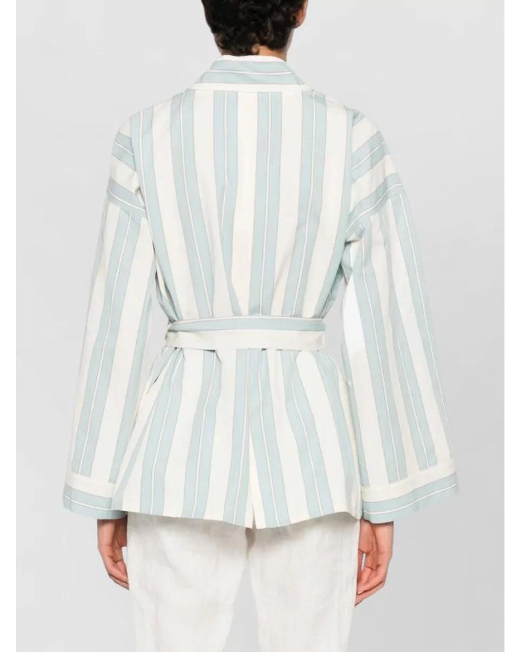 Forte_forte White Striped Wrap V-Neck Long-Sleeve Suit Jacket