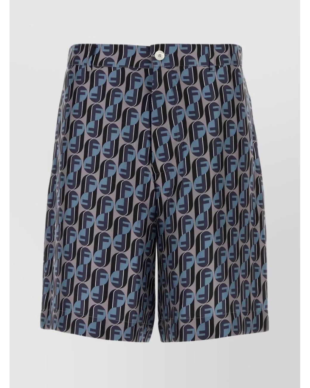 Fendi Blue Printed Silk Bermuda Shorts for men