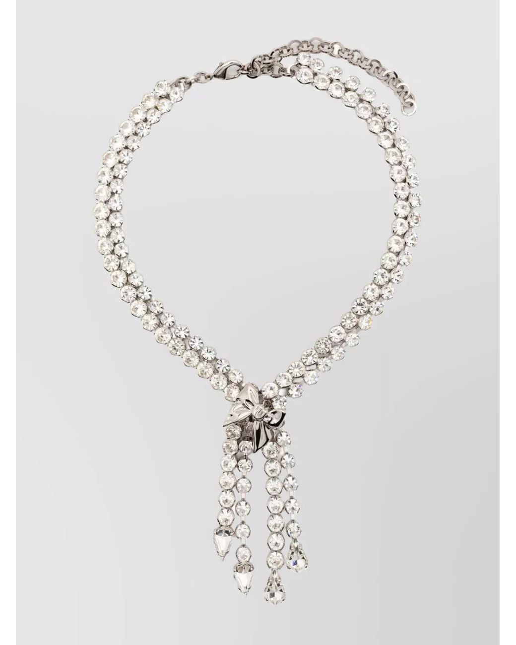Alessandra Rich White Crystal Bow Necklace