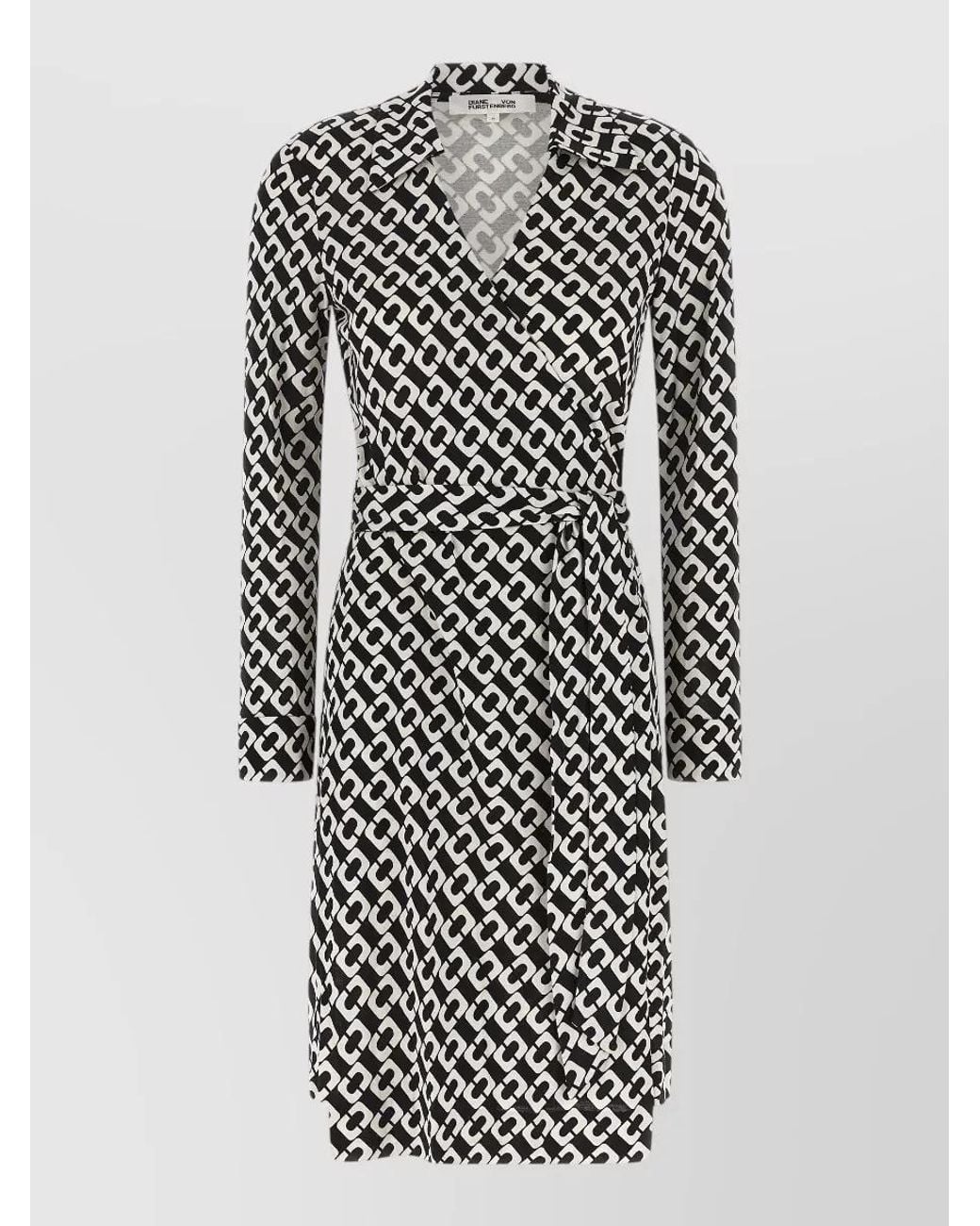 Diane von Furstenberg White Silk Printed Wrap Midi Dress