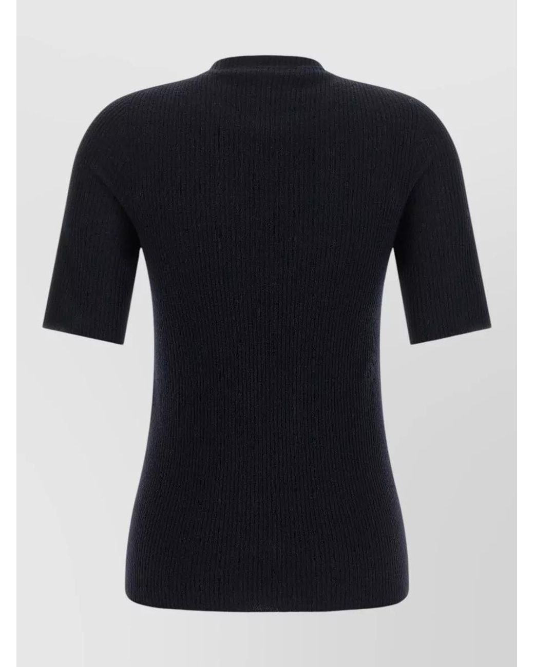 Fabiana Filippi Black Silk Cashmere Ribbed Short Sleeve Knit Top