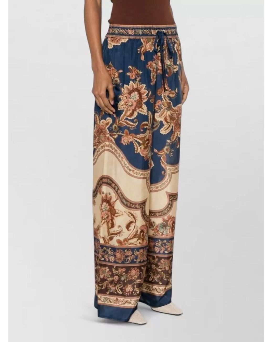 Zimmermann Blue Silk Printed Mid-Rise Wide-Leg Trousers