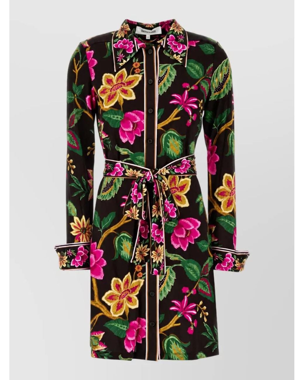 Diane von Furstenberg Multicolor Printed Jersey Shirt Midi Dress