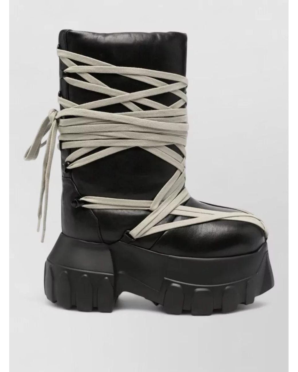 Rick Owens Black Leather Knee-High Lace-Up Platform Boots