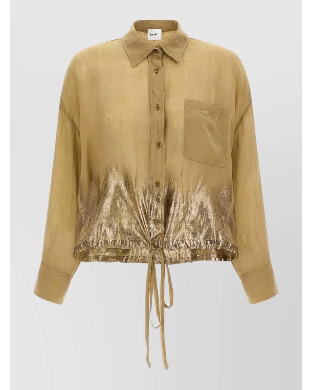 Nude Natural Linen Blend Cropped Long-Sleeve Shirt