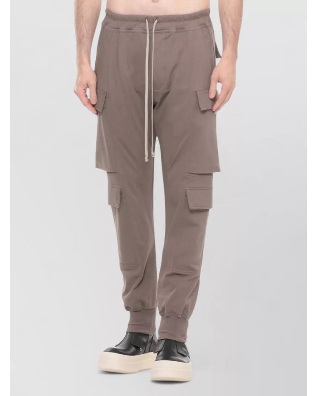 Rick Owens Gray Cotton Straight-Leg Cargo Track Pants for men
