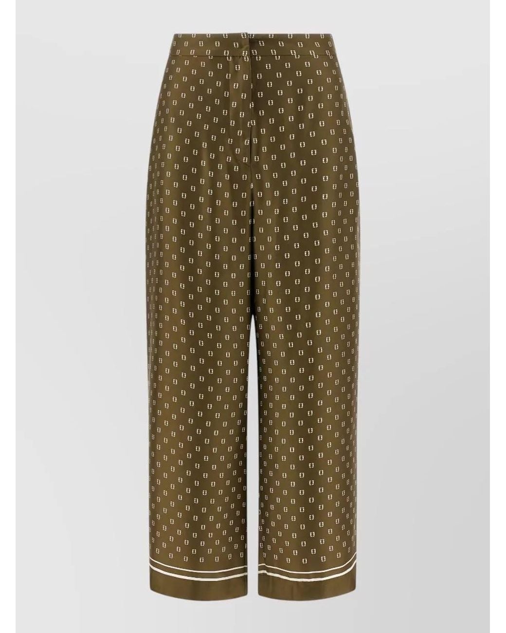 Max Mara Green Silk Printed Cropped Wide-Leg Trousers