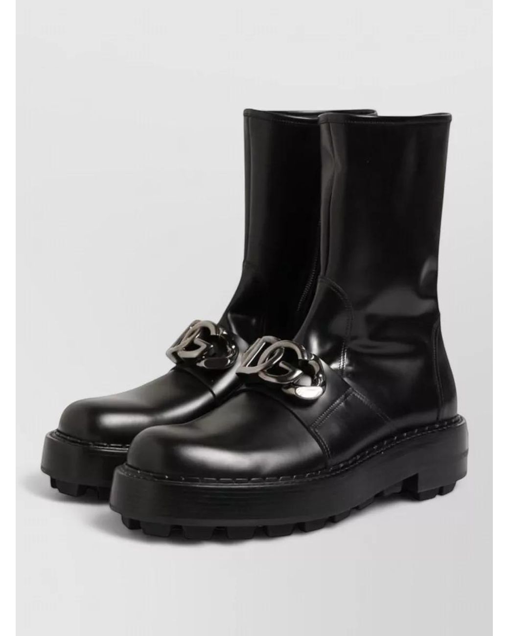 Dolce & Gabbana Black Leather Mid-Calf Biker Boots for men