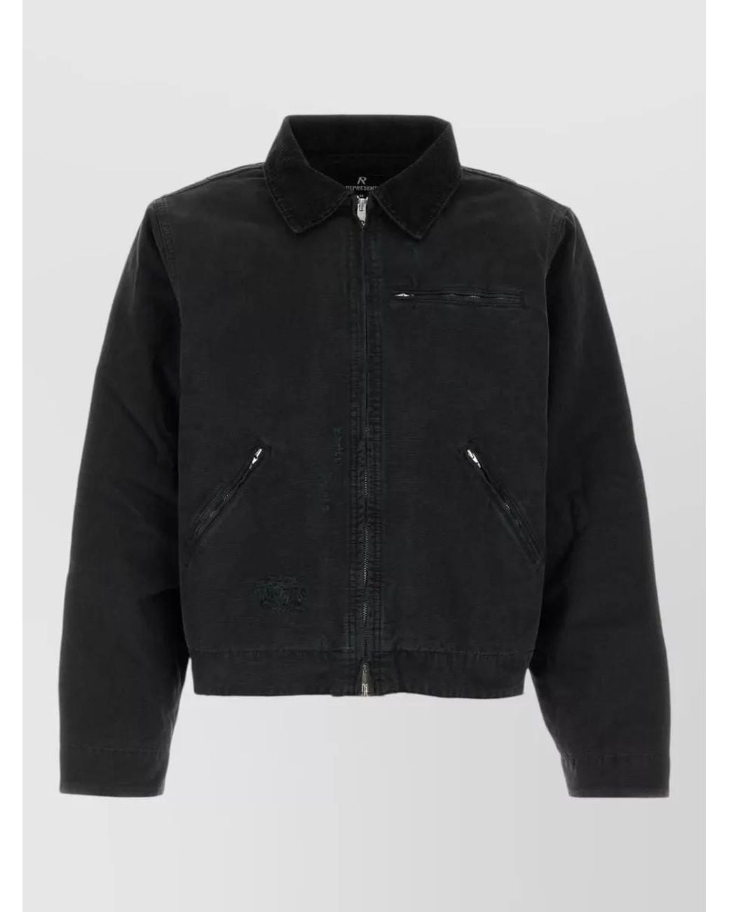 Represent Black Cotton Padded Single Breasted Coat for men