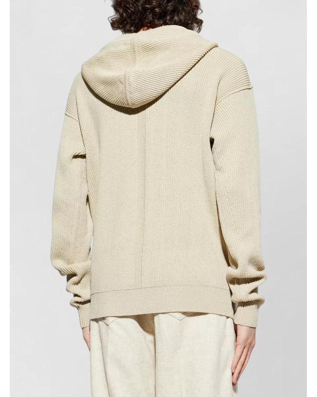 Rick Owens Natural Virgin Wool Ribbed Zip Hoodie for men