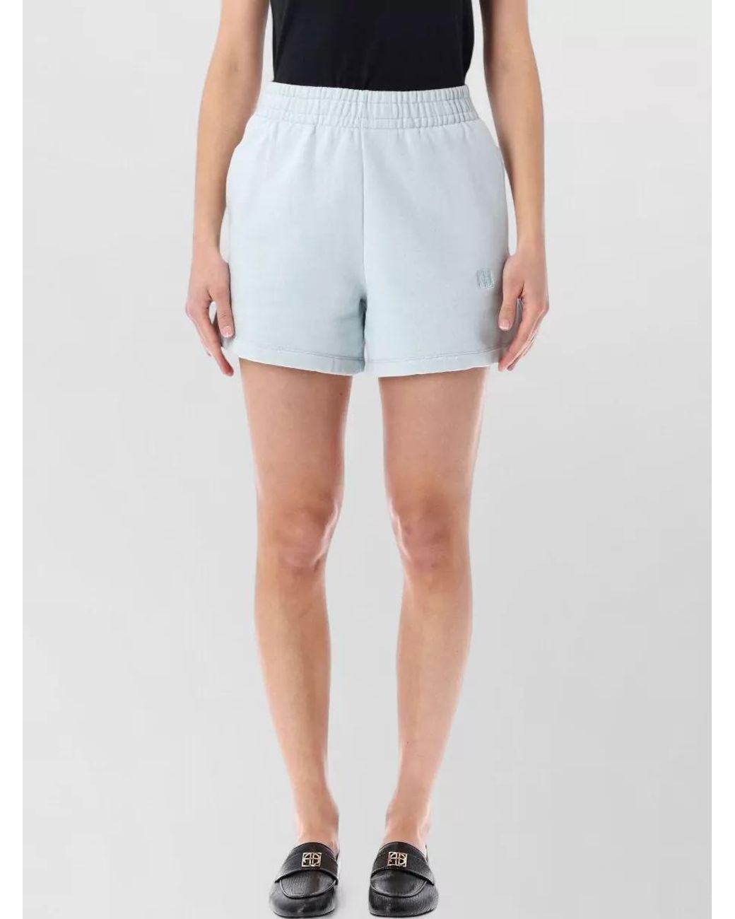 Anine Bing Blue Cotton Logo-Embroidered Knee-Length Sweat Shorts
