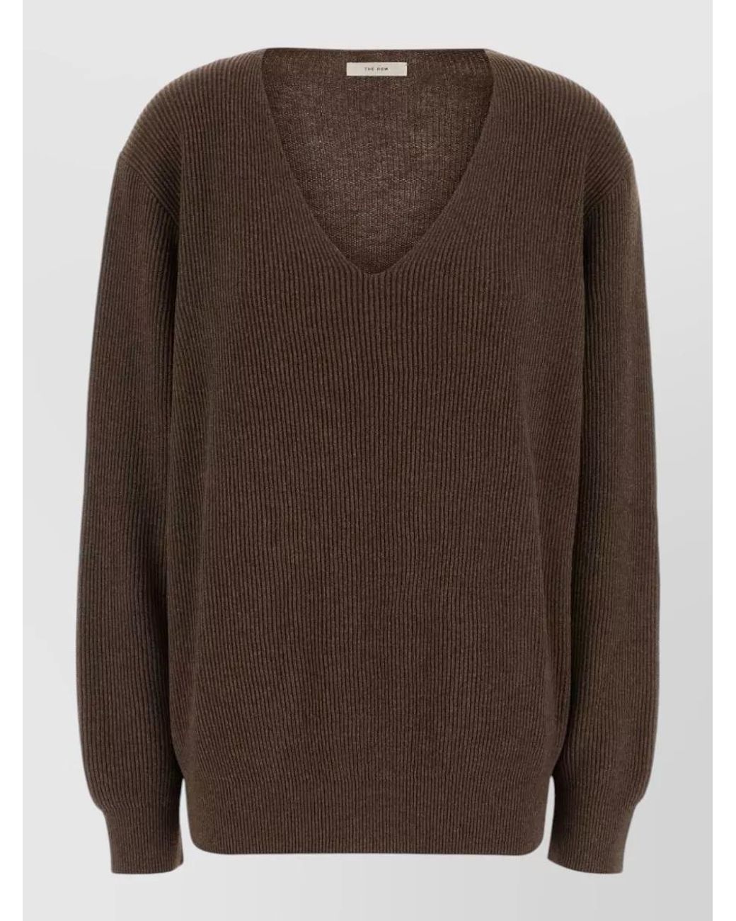 The Row Brown Cashmere-Blend Ribbed V-Neck Jumper