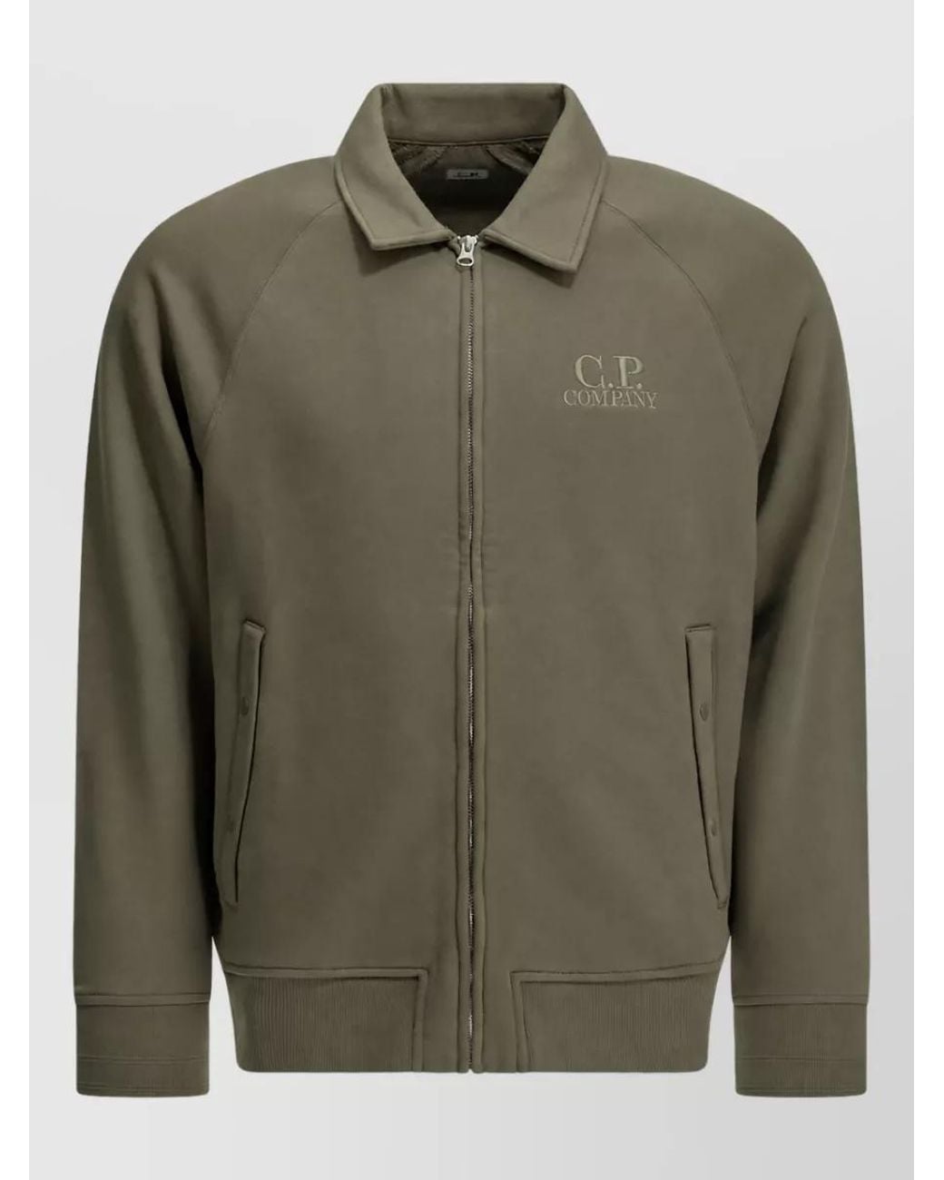 C P Company Green Cotton Zip Up Bomber Jacket for men