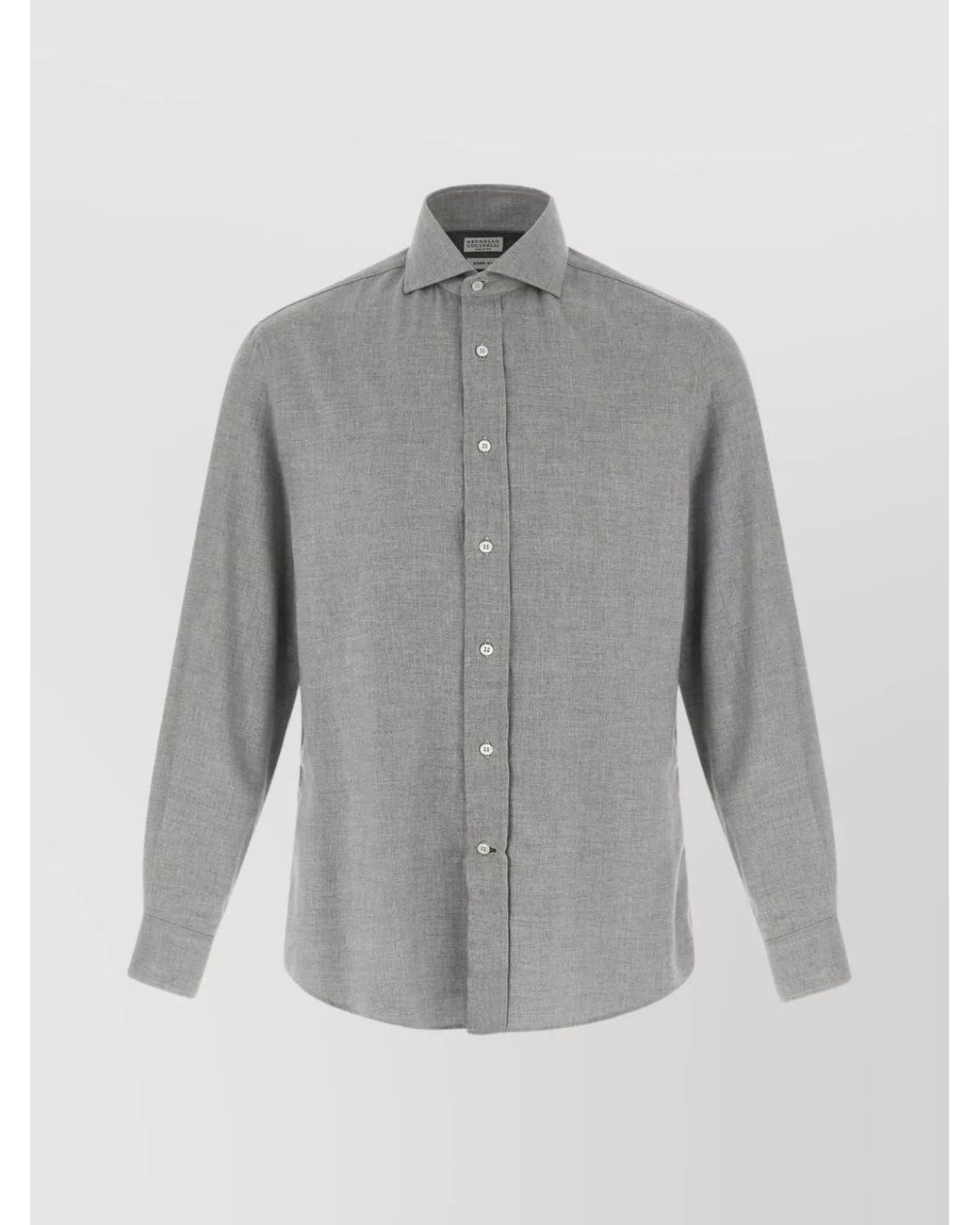 Brunello Cucinelli Gray Long Sleeve Button-Down Collar Cotton Shirt for men
