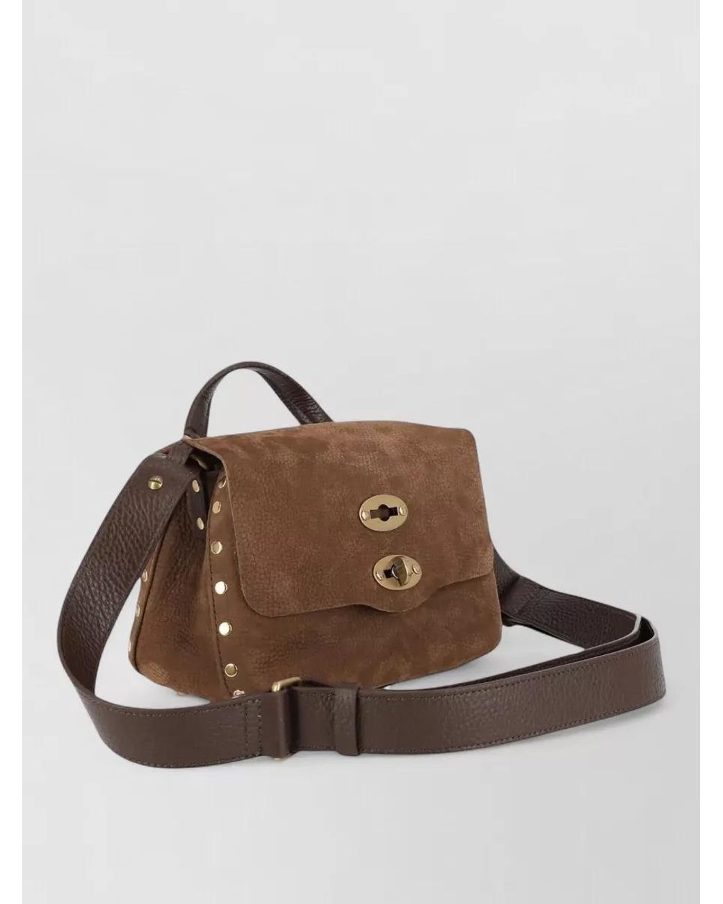 Zanellato Brown Calf Leather Studded Shoulder Bag