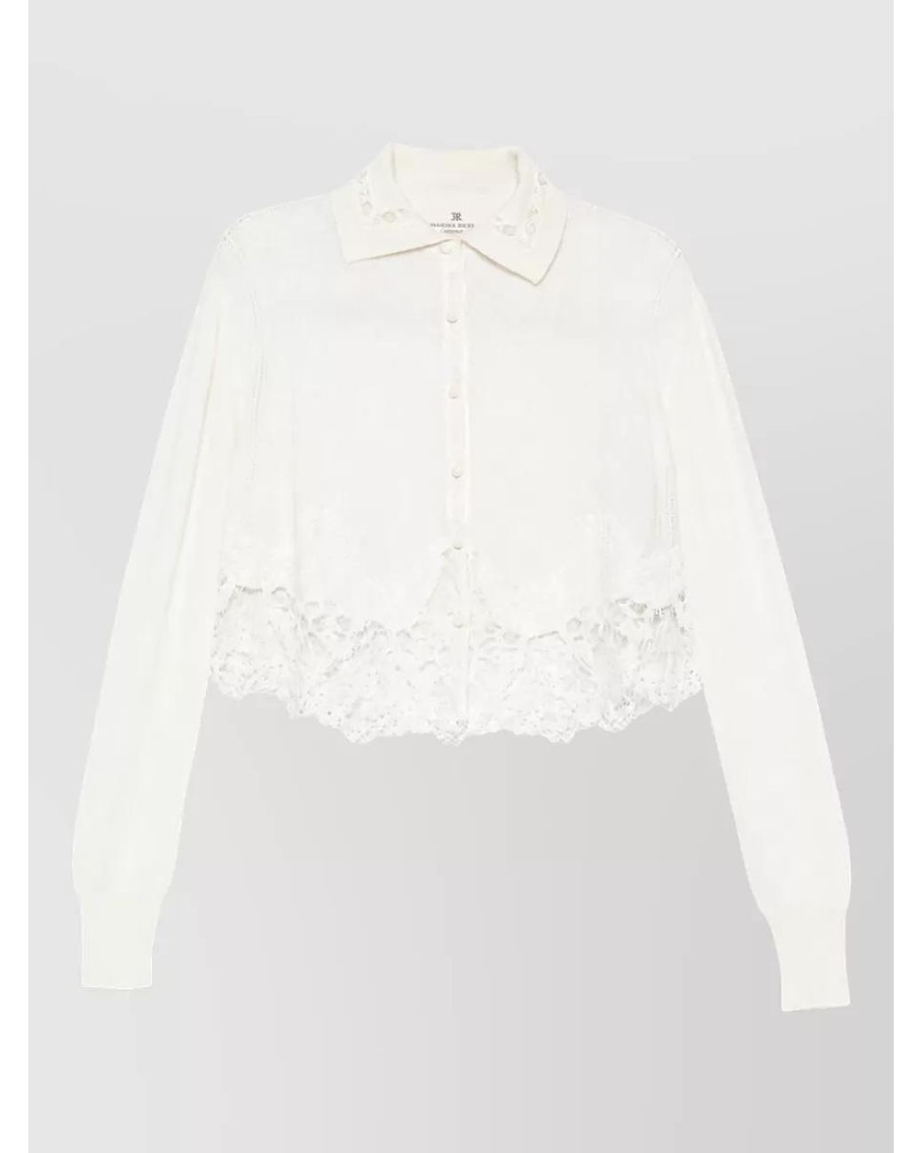 Ermanno Scervino White Cashmere Lace-Trim Long-Sleeve Knitted Shirt