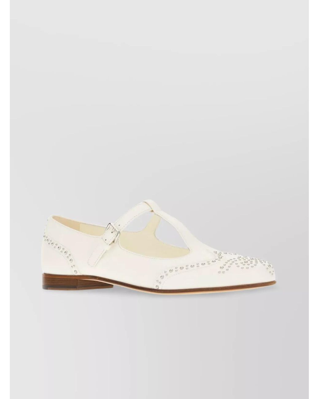 Church's White Studded Leather Mary Jane Ballet Flats