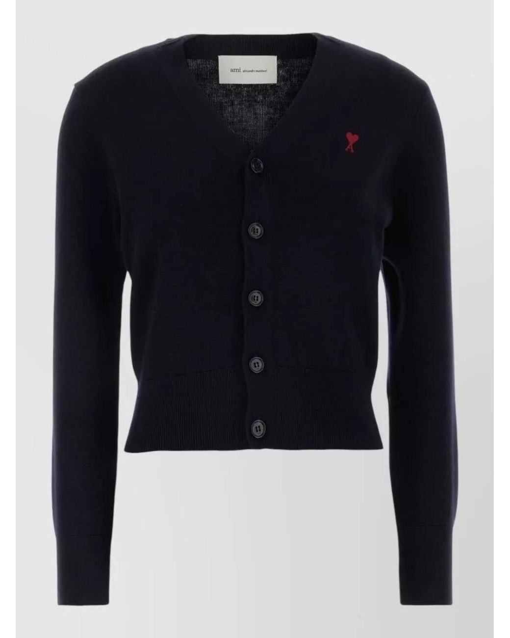 AMI Blue Wool V-Neck Ribbed Hem Cardigan
