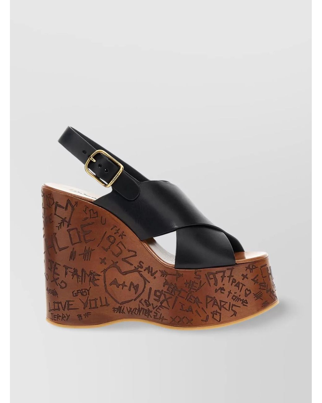 Chloé Brown Leather Wedge Sandals