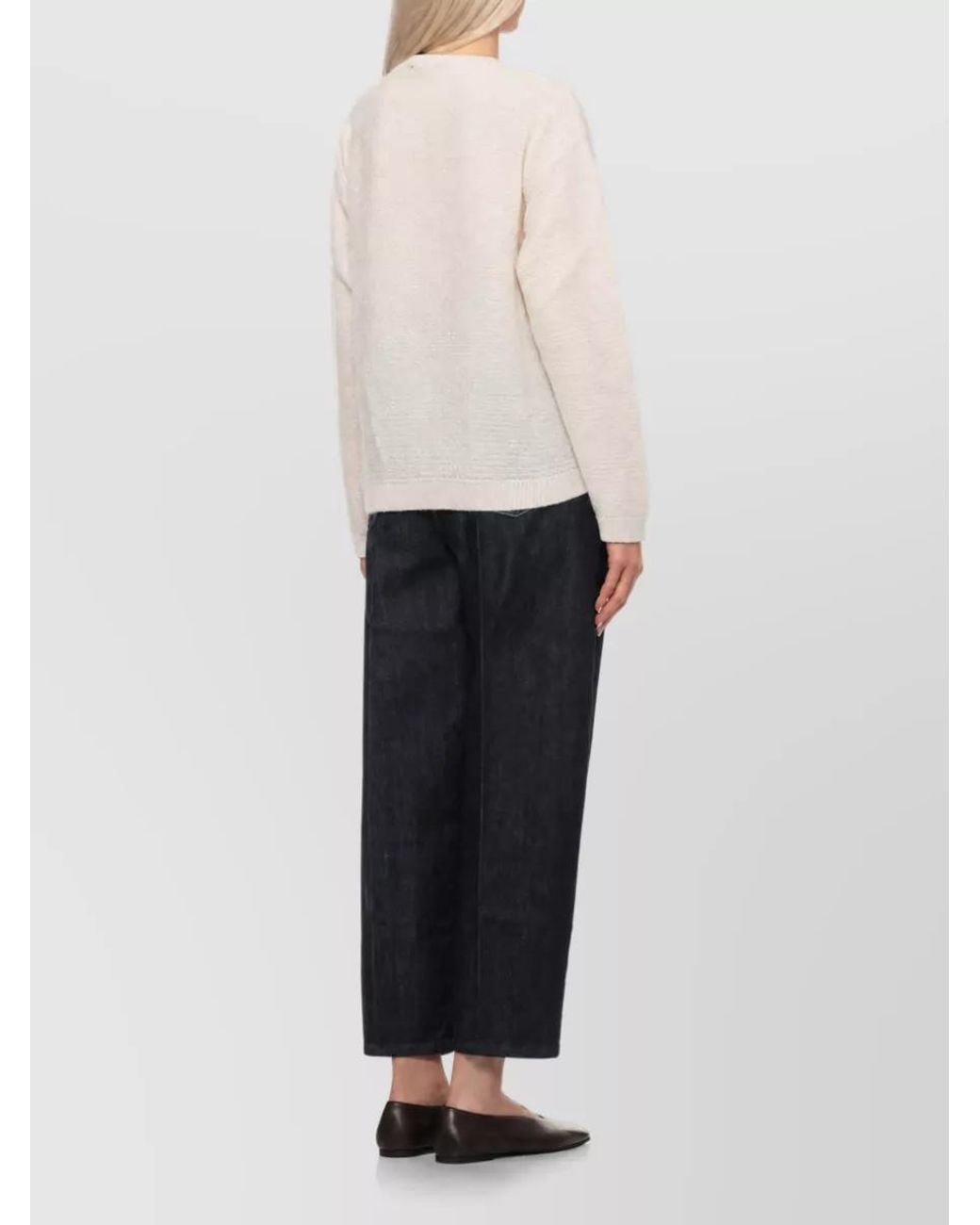 Fabiana Filippi White Ribbed Lurex Crewneck Sweater
