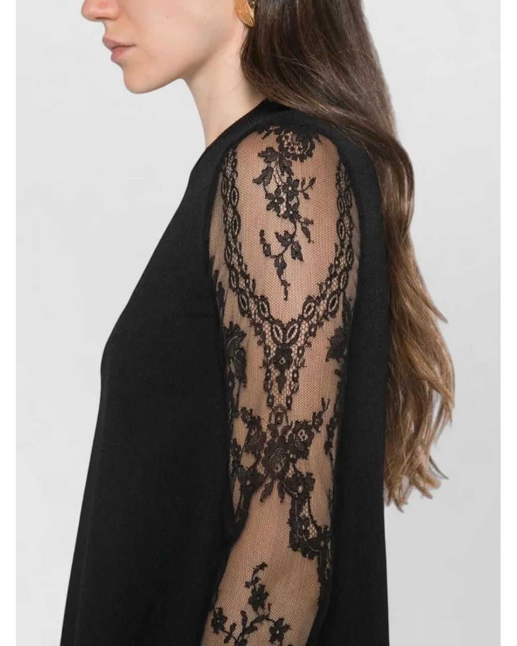 Valentino Garavani Black Lace-Embroidered Long-Sleeve Mini Dress