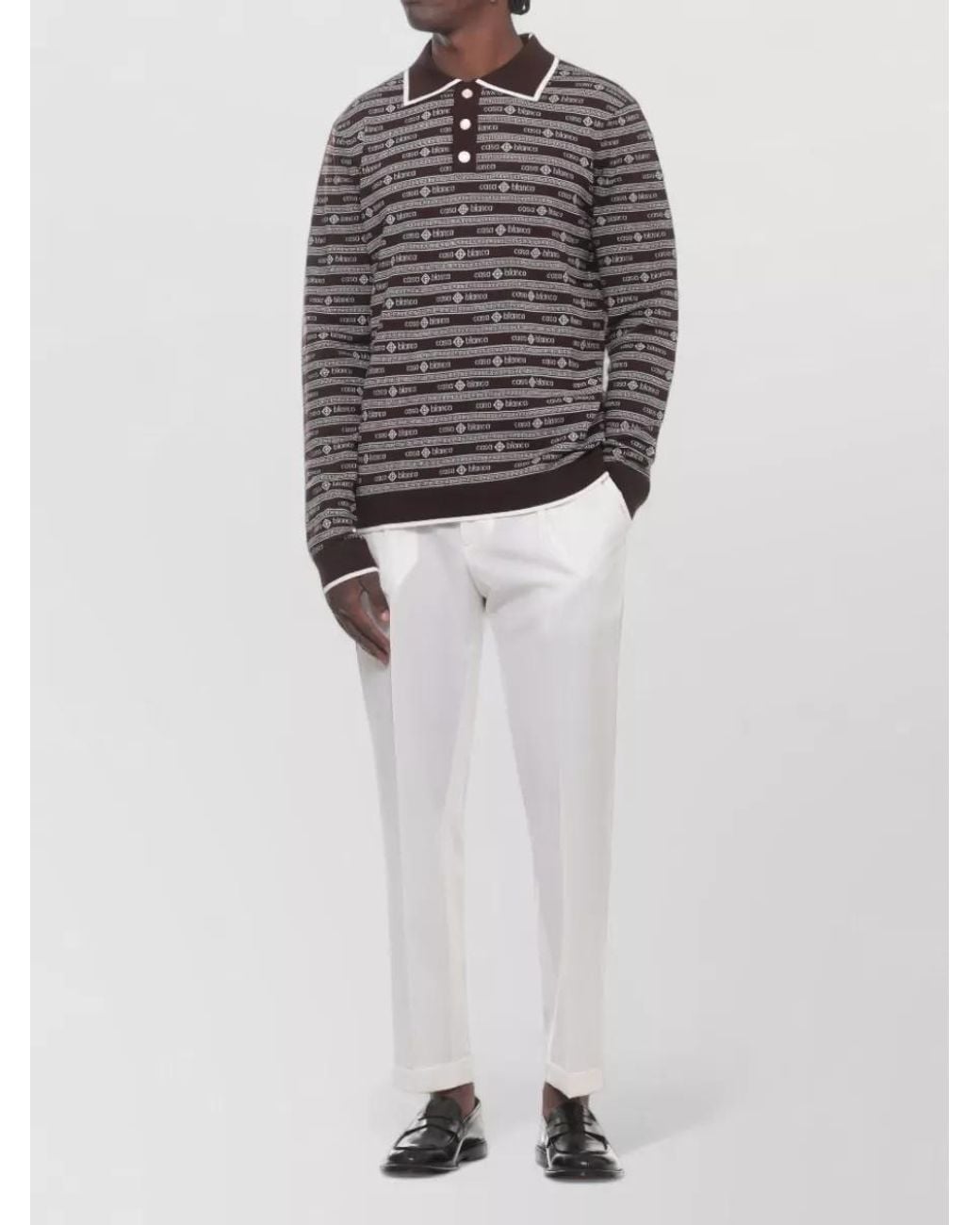 Casablanca Gray Wool Logo-Pattern Long-Sleeve Polo for men